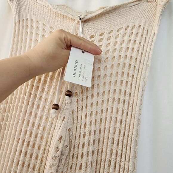 Blanco S Boho Crochet Flare Pants Open Knit Fabric Tan Beige Coastal Cowgirl NWT - Picture 5 of 12